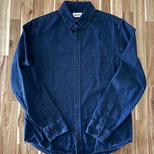 Taylor Stitch Brushed Cotton Flannel Long Sleeve Shirt Navy Blue Men's Medium 40